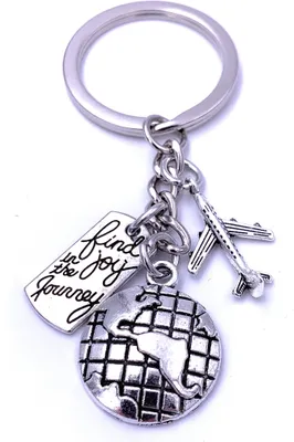 Produktbild von Onwomania Weltreise Journey um den Globus Schlüsselanhänger Keychain Silber Metall