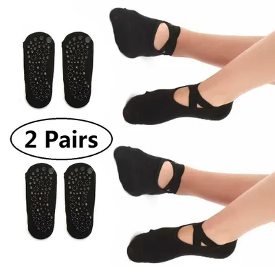 Produktbild von Yoga-Socken für Damen mit rutschfesten Silikon-Sohlen und Riemen für sicheren Halt beim Pilates und Barfußtraining in Baumwolle