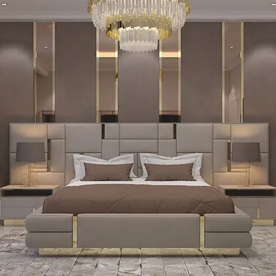 Produktbild von Casa Padrino Luxus Doppelbett Grau / Gold - Luxus Hotel & Schlafzimmer Möbel