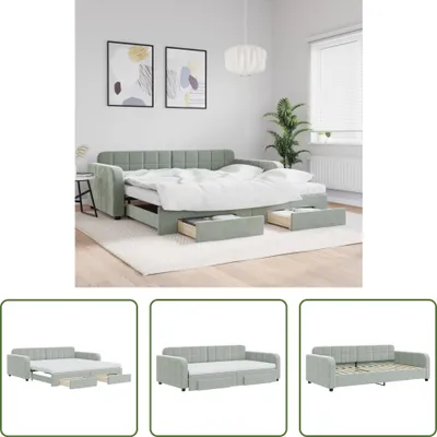 Zdjęcie produktu dla The Living Store Rozkładane łóżko dzienne z szufladami jasnoszare 100x200 cm aksamitne