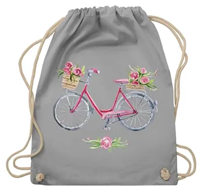 Produktbild von Turnbeutel Rucksack - Retro - Vintage Fahrrad mit Blumen - Unisize - Hellgrau