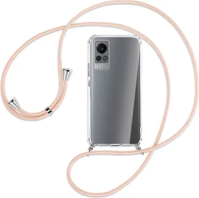 Produktbild von Handykette Backcover-Schutzhülle mit Band (Metall silberfarben) für vivo X60 - rose peach