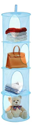 Imagen del producto de Bolsa colgante de malla con 4 compartimentos para juguetes - Azul
