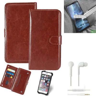 Produktbild von K-S-Trade 360° Hülle kompatibel mit Nokia 9 PureView inkl. Headphones braun Kunstleder Case BookCase WalletCase Kunstlederederhülle Handyhülle,