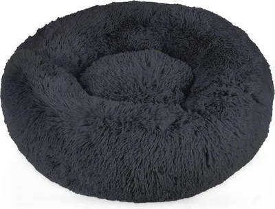 Produktbild von Intirilife flauschiges Plüsch Haustierbett in Dunkel Grau Durchmesser 80 cm - Weiches rundes rutschfestes Hundebett Katzenbett Kissen komfortables Hundesofa Katzensofa für Hunde und Katzen