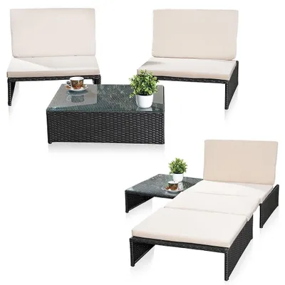 Immagine prodotto di Mobili da giardino Poltrona Set di sedute Set da salotto in polyrattan Set da pranzo nero