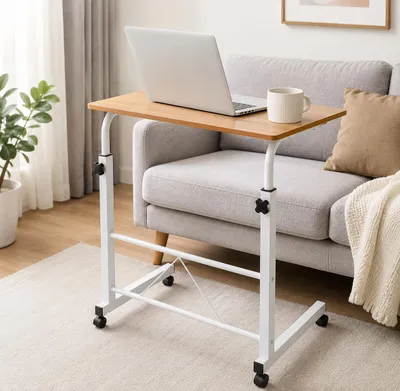 Immagine prodotto di Tavolo per laptop, scrivania mobile, tavolino regolabile in altezza, tavolino ausiliario 60x40 cm, scrivania per computer, tavolo per notebook con rotelle, scrivania, YaLiva_Decor®