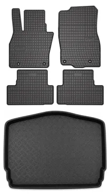 Image de Tapis en caoutchouc + bac de coffre pour Mazda CX-3 2015- (plancher bas) – 5 pièces, noirs, sur mesure