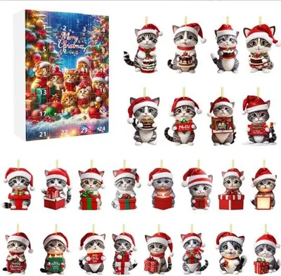Produktbild von Weihnachtsbaumornament, Adventskalender-Dekoration 2024, 24-tägiger Adventskalender, 2D-Acryl-Anhänger, Weihnachtsbaumschmuck