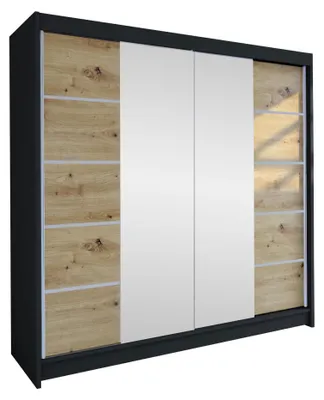 Produktbild von MIRJAN24 Schiebetürenschrank Talin V, Stilvoll Schlafzimmer Kleiderschrank (Farbe: Schwarz  / Artisan Eiche + Spiegel)