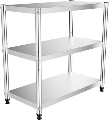 Produktbild von Küchen Regal Edelstahl Arbeitstisch, 3 Regale Gastro Küchenregal 80x80x40cm Gastronomie Schwerlastregal bis 50kg Lagerregal Metallregal für Küche