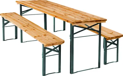 Produktbild von Bierzeltgarnitur Sissi 3-teilig, für bis zu 8 Personen robustes Tannenholz mit Schutzlackierung