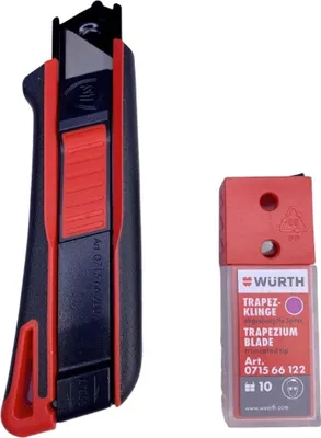 Produktbild von Würth S1 Sicherheitsmesser 2K inkl. 11 Trapezklingen 071566280 Cuttermesser, Teppichmesser, Trapez Klinge Messer, Kartonmesser, Papiermesser
