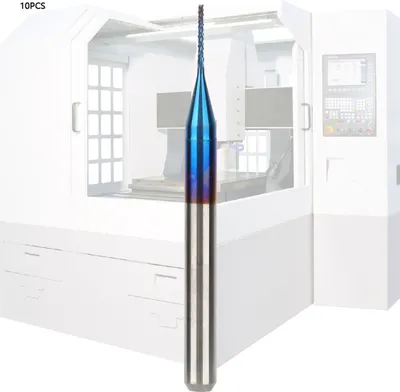 Image de 10 pièces Fraises coniques en carbure de tungstène, revêtement bleu, pour machines à graver les circuits imprimés (0,5 mm)