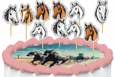 Zdjęcie produktu dla Toppery Na Tort Ozdobne Dekoracja Zestaw - Koń Konie Hobby Horse 10Szt.