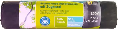 Produktbild von inapa Müllsack/Gartenabfallsack Secolan 120l mit Zugband – tropfsicher belastbar 100% recyclingfähig – 1 Rolle/10 Stück