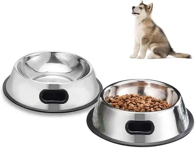 Produktbild von 2 Edelstahl-Futterspender, Hundenapf mit rutschfesten Gummiunterseiten, für kleine Hunde, Katzen, Haustiere zum Füttern von Wasser und Futternapf