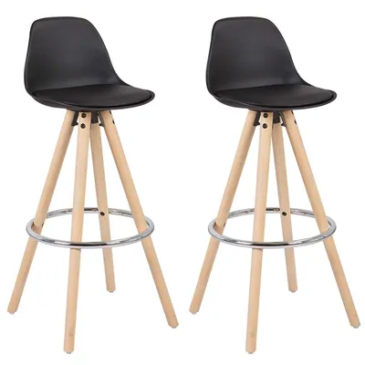 Produktbild von WOLTU Barhocker Küchenstuhl aus Kunstleder Holzgestell mit Lehne + Fußstütze, Schwarz