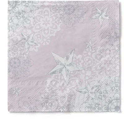 Produktbild von Tissue Serviette Sternenschein in Rose-Silber, 33 x 33 cm, 3-lagig, 100 Stück - Mank