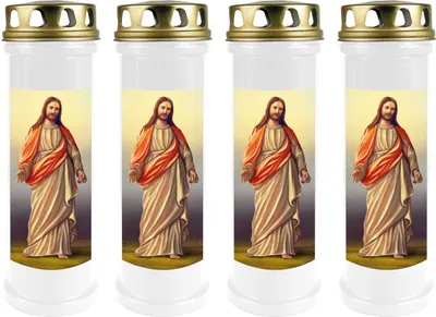Produktbild von Grabkerze Weiß 4er Pack, Brenndauer: 100 Stunden ( je Kerze ), Motiv: Jesus