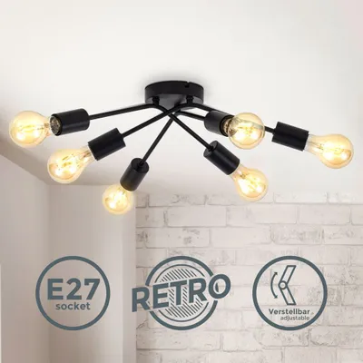 Produktbild von Deckenlampe Ø55 cm - E27 Fassung, 6-flammig, retro, schwarz