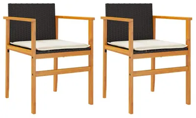 Imagen del producto de vidaXL: Juego de 2 sillas de jardín con cojines, color , fabricadas en polirratán y madera maciza
