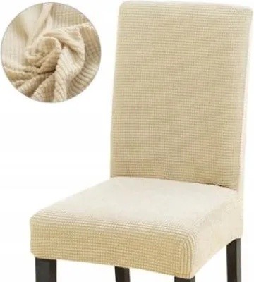 Produktbild von MEBLE ODNOWA, Stuhlhusse, Stuhlbezug, Standardgröße, Jacquard, Creme, Karostruktur, elastisch, Stuhlbezüge, Stuhlhussen, maschinenwaschbar