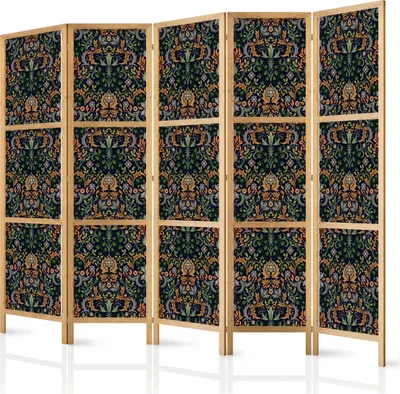 Zdjęcie produktu dla Parawan japoński Kwiaty 225x172 cm 5-częściowy czarny