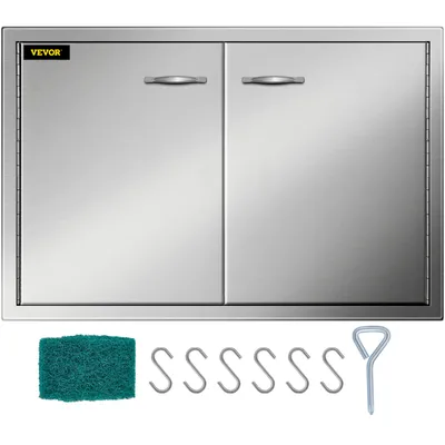 Image de VEVOR BBQ Porte pour salle de bain Acier inoxydable 84x56cm Double portes Barbecue au charbon de bois Porte de nettoyage