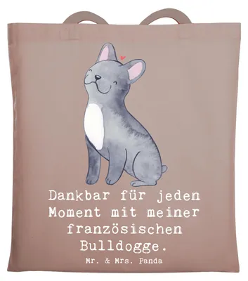 Produktbild von Mr. & Mrs. Panda Schultasche Französische Bulldogge Moment - Braun Pastell - Geschenk, Tote Bag, dokumententasche, Tasche, Einkaufstasche, Jutebeutel