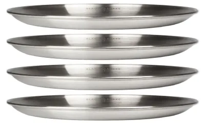 Produktbild von Camping-Teller Set aus Edelstahl - Flache Outdoor-Teller Ø 23Cm für Picknick, Trekking & Reisen - robust, rostfrei & pflegeleicht 4er Set