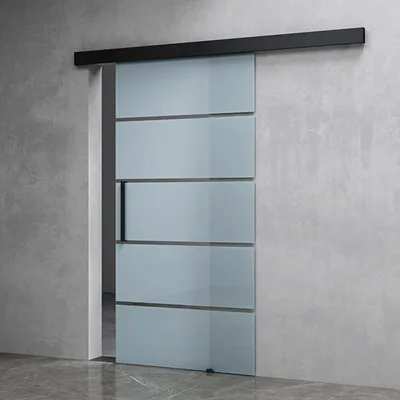 Produktbild von Mai & Mai Glasschiebetür komplettset softclose Schwarz 5-Milchglas Streifen, Griffart: Stangengriff, BxH: 102.5x205cm, 15 mm Wandabstand, 8mm ESG-Sicherheitsglas