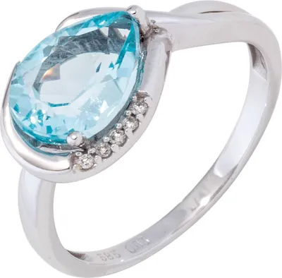 Produktbild von JOBO Damen Ring 585 Gold Weißgold 1 Blautopas hellblau blau 5 Diamanten Brillanten Größe 54