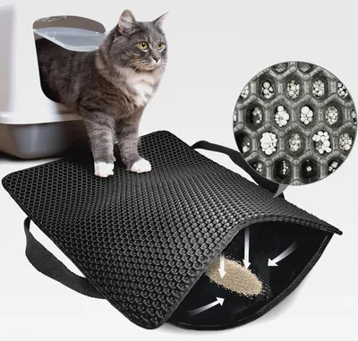 Produktbild von Katzenklo Matte, 61×38CM Honeycomb Double Layer Non-Slip Katzenstreu Matte, wasserdicht und Urin Proof Katzen Matte für Litter Catcher, Cat Litter Mat Streu Kontrolle