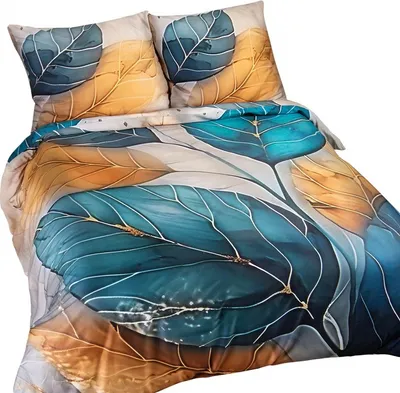 Produktbild von Bettwäsche, Baumwollsatin, hohe Qualität, Satynlove 200x220 12411 Türkisfarbene Blätter