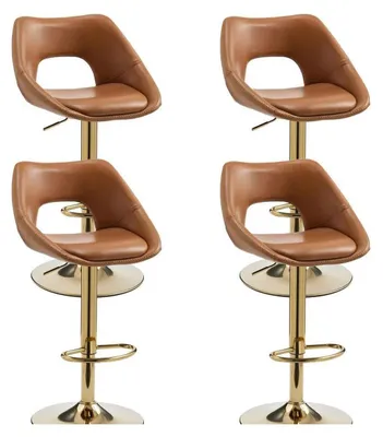 Immagine prodotto di Set di 4 sgabelli da bar, in ecopelle, con altezza regolabile, rotazione a 360°, con schienale, color marrone chiaro