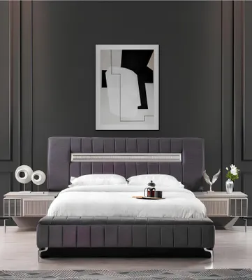 Immagine prodotto di Set camera da letto letto matrimoniale comodini 4 pezzi armadio grigio