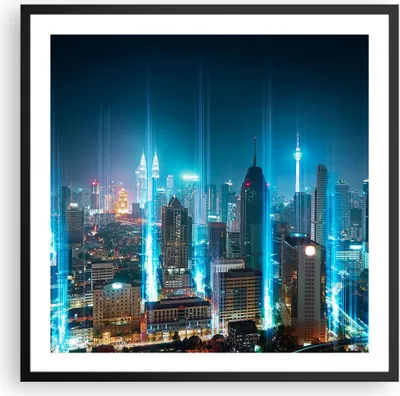 Produktbild von Gerahmtes Poster - Schwarzer Rahmen - Stadt Nacht Straße - 60x60 cm - Wand Bild - Wanddeko - Wandbilder - Kunstposter - Wandposter - Bilderrahmen - Bilder - Kunstdruck - Wandbild - P2BAC60x60-3903