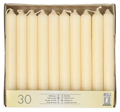 Produktbild von Papstar Tafelkerzen Ø 2,15 cm 19,6 cm creme, 4 x 30 Stück