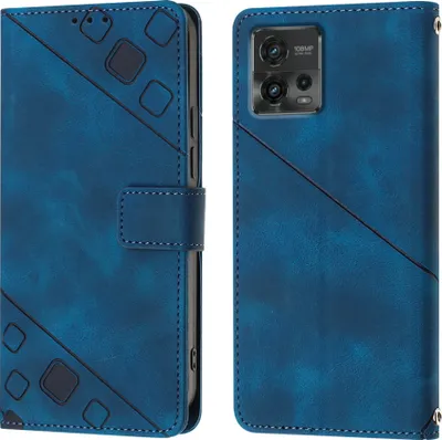 Produktbild von Hülle für Motorola Moto G72 Prägung Flip Leder Brieftasche Schutzhülle mit Ständer Blau