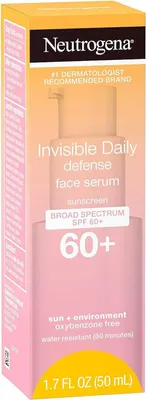 Produktbild von Gesichtsserum, Neutrogena, Invisible Daily Defense, tägliche Feuchtigkeitszufuhr, mit Sonnenschutz, SPF 60+, gegen UVA und UVB, mit Vitamin E, wasserfest, parfümfrei, 50ml