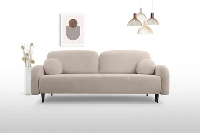Produktbild von KEF Sofa Cleo 230x95x102 cm – Ausziehbar mit Schlaffunktion – Sofa mit Federkern – Auf Holzfüßen – Mit Kissen im Set- Elma 5 Sandfarbener Cord