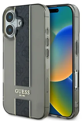 Image de Guess, étui de protection pour iPhone 16 avec motif 4G, résistant, noir