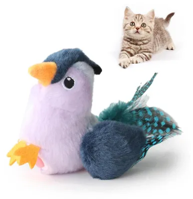 Immagine prodotto di Giocattolo interattivo per gatti a forma di uccello, con suono e catnip, colore grigio