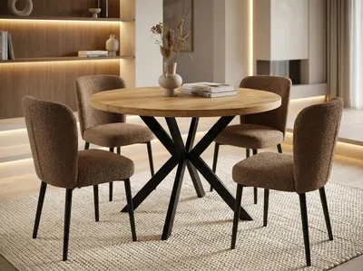 Produktbild von Runder Ausziehbarer Esstisch - Loft Style Tisch mit Metallbeinen - 100 bis 180 cm - Industrieller Tisch für Wohnzimmer - Spacesaver - Craft Eiche - 100 cm