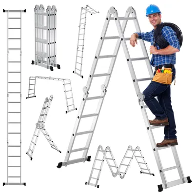 Obrázok produktu pre Hliníková skladacia rebrina Eikuavons s 4 stupňami, univerzálna rebrina, domáca rebrina, strieborná, nosnosť 150 kg