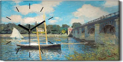 Produktbild von Dekor Leinwand Uhr Wandbilder Geräuschlos 60x30 Die Brücke von Argenteuil - schwarze Hände