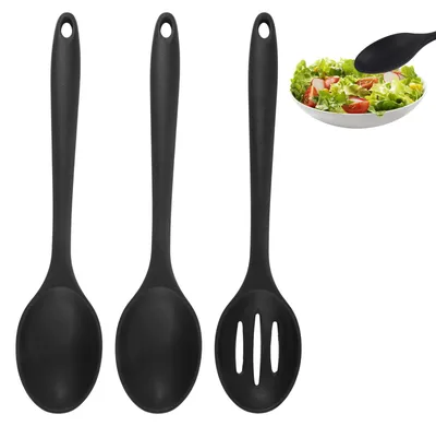 Silikonlöffel-Set, 3 Stück, 27,2 × 5,8 cm, schwarz
