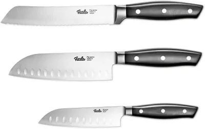 Produktbild von Fissler PROFI Messerset 3 tlg, Santoku Messer 130mm + 165mm & Brotmesser 180mm- Hochwertig, Spezialklingen-Edelstahl geschmiedet - scharf, Rostfrei