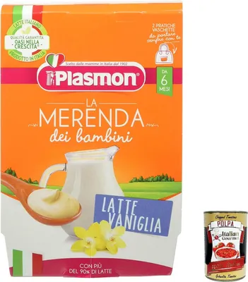 Produktbild von 6x Plasmon La Merenda Nutri-Mune Latte e Vaniglia 240gr (2x 120g) + Italian Gourmet polpa 400g